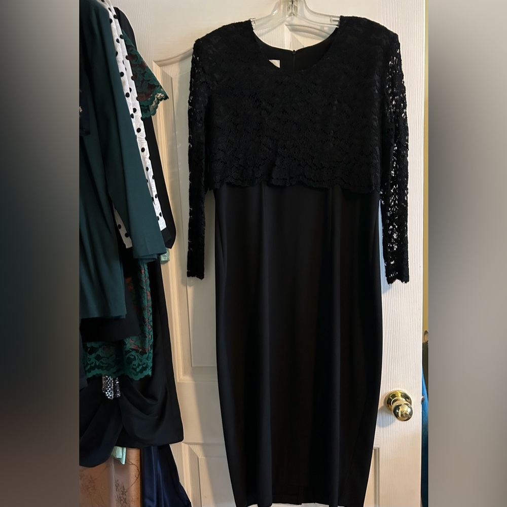 Long black dress with lace overlay